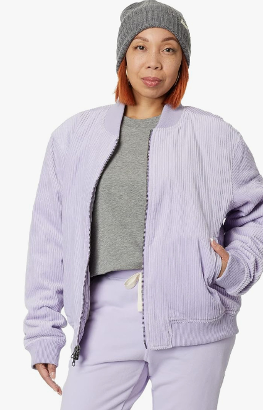 LABEL Unisex Go-To Corduroy Bomber Jacket XL Lavender Purple Full Zip NWT